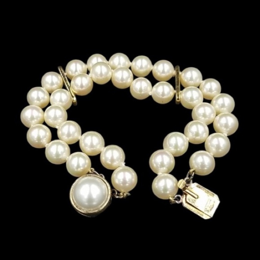 Vintage Double Strand Faux Pearl Sterling Bracelet